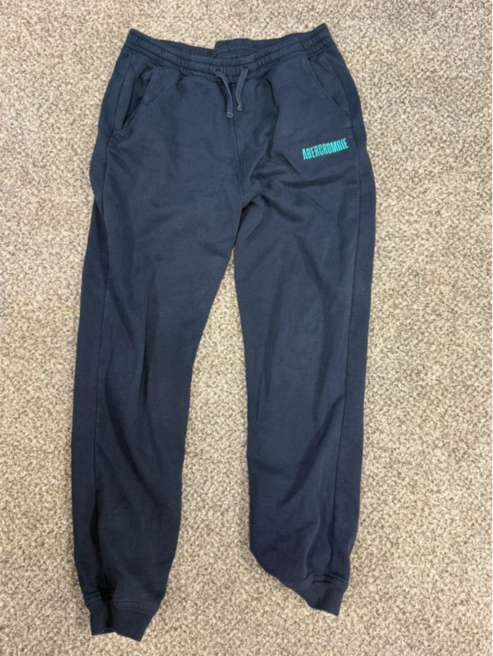 Abercrombie Kids Navy Blue Fleece Joggers Sweatpants Teal Logo Size 17/18